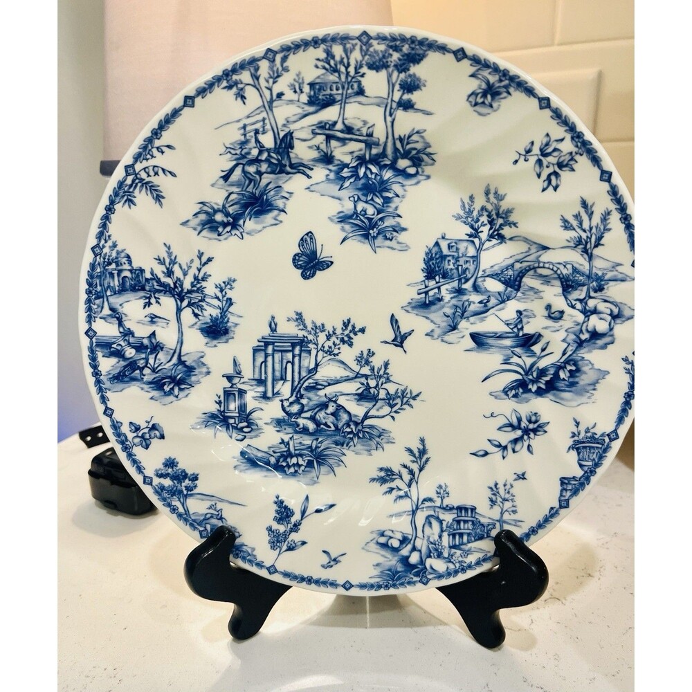 Churchill Vintage “Toile Prague” Blue And White 10in Ceramic Dinner Plate